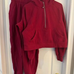 lululemon athletica Kids Deep Red Half-Zip Hoodie & Joggers Set